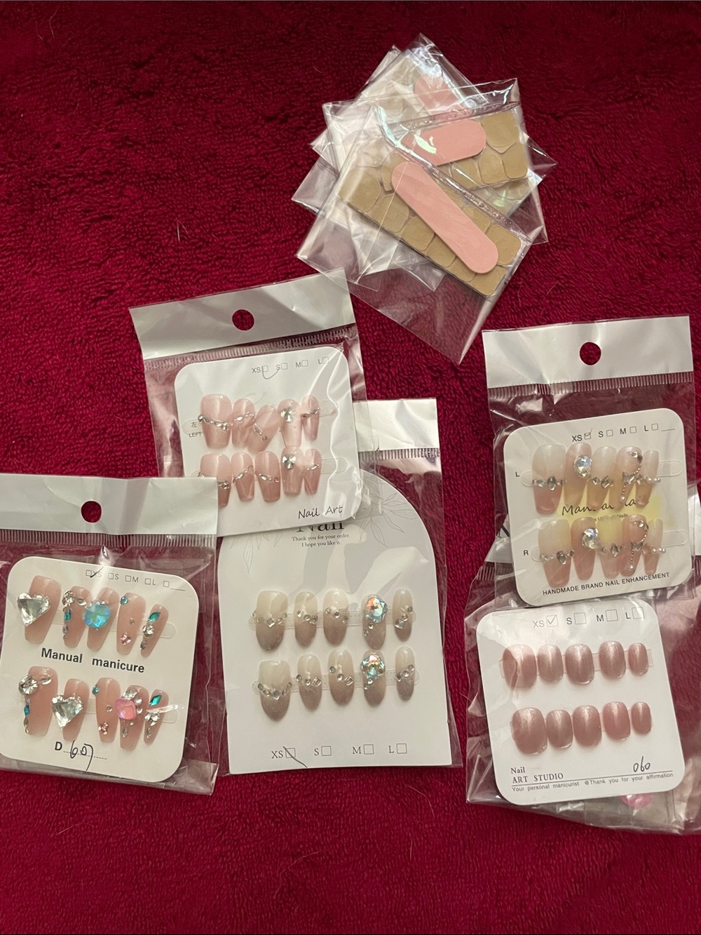 Press-On Nail Set | Nude Pink Crystal Accent XS 5 sets